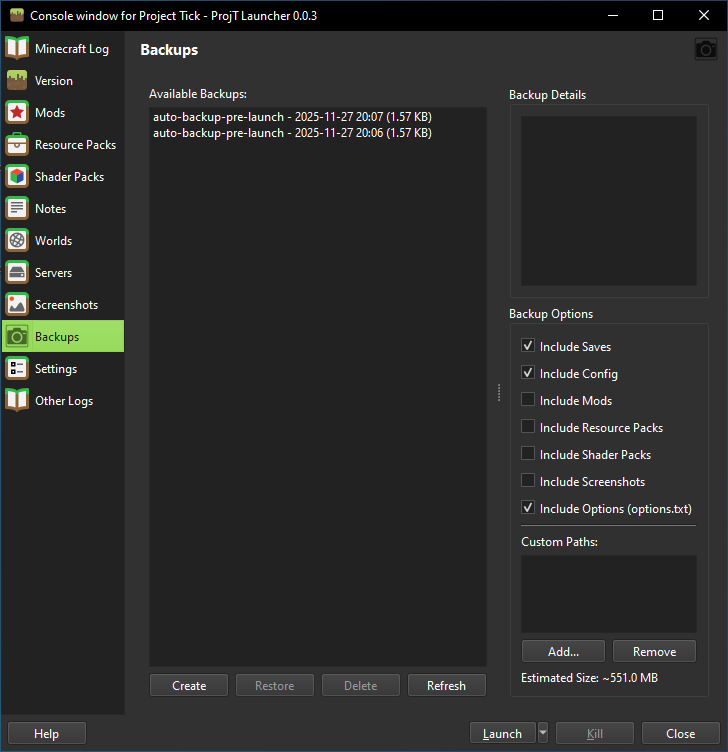 Console Windows Backups