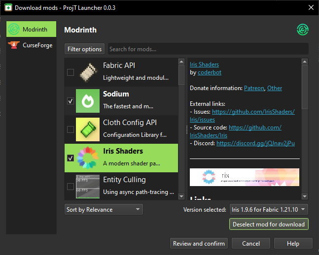 Managing mods directly in ProjT Launcher