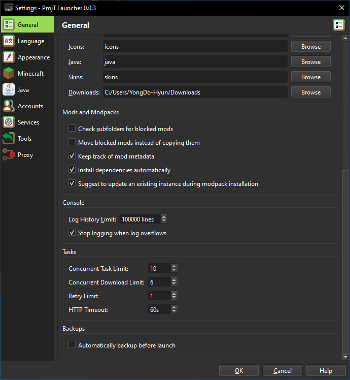 General Settings Backups Closed
